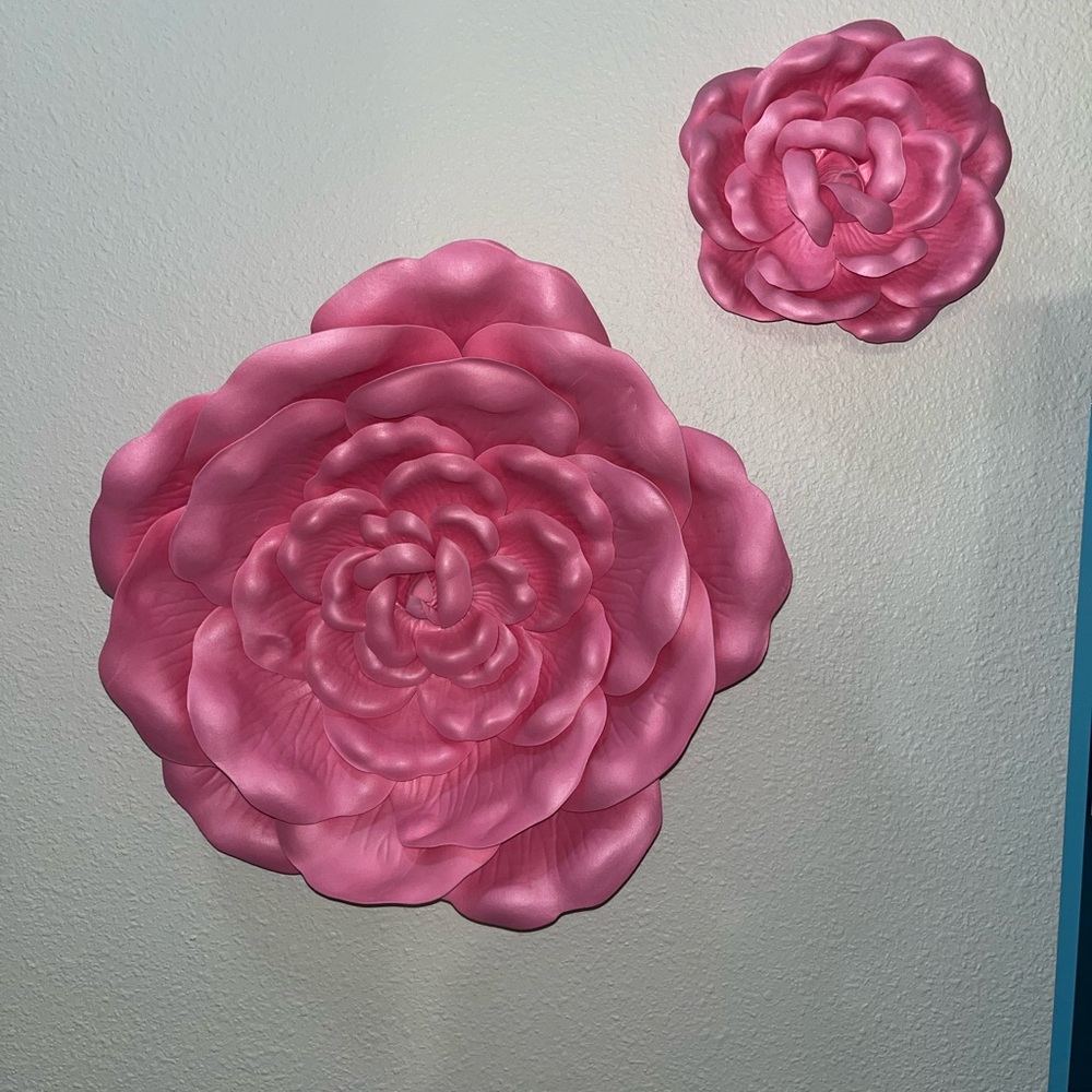 Pink Floral Wall Decor - 2 Decorative Rose Accents